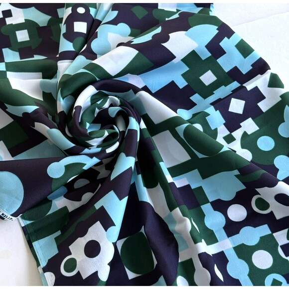 1970s Klopman Mills Burlington Blue Green Mod Geometric Apparel Fabric 2.5ydx45" - Picture 6 of 6